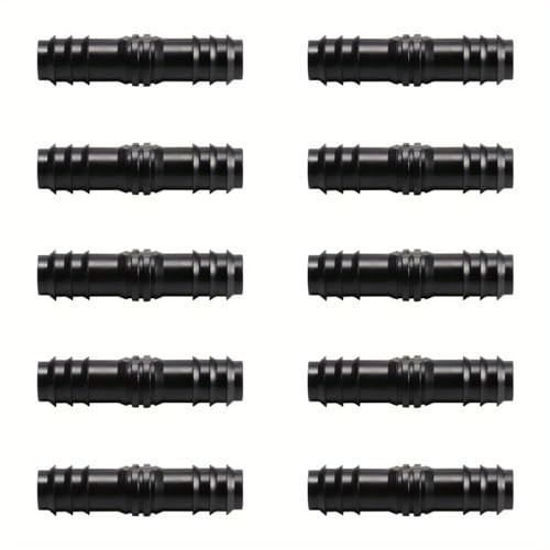 10PCS Drip Irrigation Barbed Coupling Fittings Kits For 1Inch Tubing (25MM OD .75 ID Barbed Connectors Drip Line Couplings Connector Drip Irrigation Sprinkler System (BLACK)