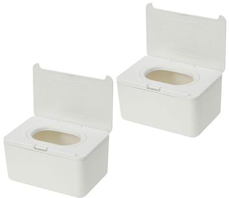 Feuchttücherbox aus Kunststoff mit Deckel, 2 Stück, Weiß | Leicht, Kompakt und Tragbar, für Tücher und Wipes im Innenbereich, Schlichtes Modernes Design