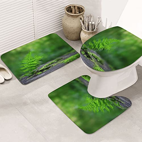 Badezimmermatte, dreiteiliges Set saugfähiger und rutschfester Bodenmatten,Farn Tropical New Growing Springtime On Mossy Stump Forest Natur Outdoor Trunk Tree,,verwendet für Badezimmer und Duschen