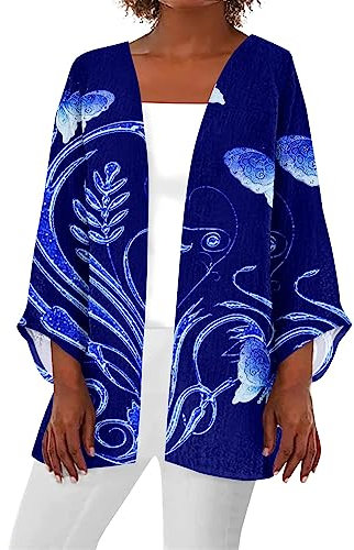 SCBFDI Coprispalle Donna, Donna Cardigan Leggero Hawaii Grafica Floreale Fronte Aperto Cardigan Cropped Plus Drappeggiato Lungo Trench Spolverino, Golfino Donna Cotone, Giacca Donna Cotone