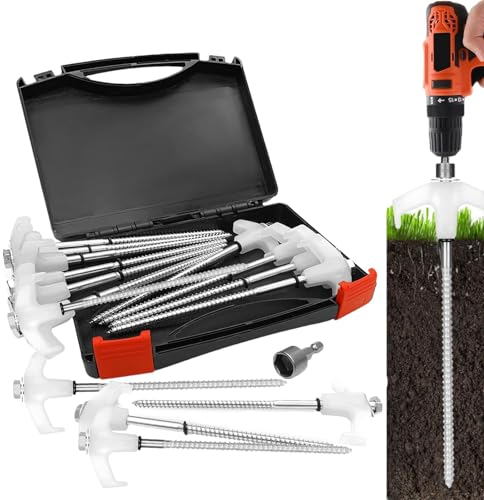 Pack of 15 Screw-In Tent Stakes - Camping Tent Stakes, Metal M8 Tent Spikes Camping Pegs | Drill Ground Anchors, Heavy Duty Tent Stakes, Screw Stakes, Ground Anchors for Screwing in