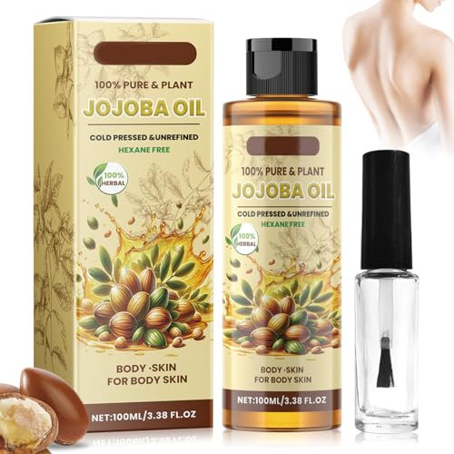 Huile de Jojoba Naturelle 100 ml - Sérum Capillaire 100% Huile de Jojoba Bio pressée à froid, riche en Vitamine E, convient pour les cheveux, le visage et le corps, hydratant pour la santé de la peau.