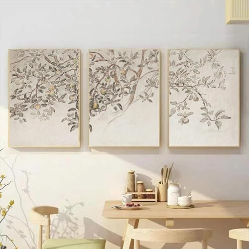 Apfelbaum-Retro-Kunst-Poster, minimalistische Skizze, Leinwanddruck, Malerei, Mittelalter, nordische botanische Wandkunst, Wohnzimmerdekor, 30 x 50 x 3 cm, rahmenlos