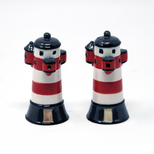 Pfeffer und Salzstreuer aus Keramik - Witzige und pfiffige Geschenkidee für Nordseefans, verpackt im Klarkarton (Leuchtturm Roter Sand)