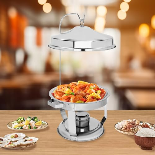 Mermajestic Chafing Dishes Set of 4.5L Stainless Steel Round Chafing Dish Buffet Set,Food Warmer Kit with Lids and Food Pans for Restaurant Catering Parties Weddings Picnics, Double Pot