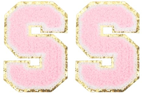 PATIKIL 2 Stück Chenille Bügelbuchstaben für DIY-Kleidung Pink Alphabet S | Buchstaben Aufbügeln, Chenille-Glitzerbuchstaben-Patch, Stoff, Schuhe, Taschen