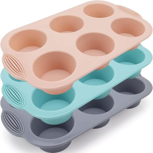 Ptyism 3 Pezzi Stampo per Muffin in Silicone (Grigio, Rosa, Blu Pavone) - Per Cupcakes, Torte, Brownies, Budino