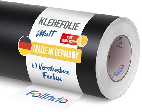 FOLINDO Möbelfolie selbstklebend matt - langlebige Möbel Klebefolie 070 Schwarz Matt 5 m x 31,5 cm - Klebefolie Küche - selbstklebende Folie Möbel - moderne Schrankfolie versch. Größen
