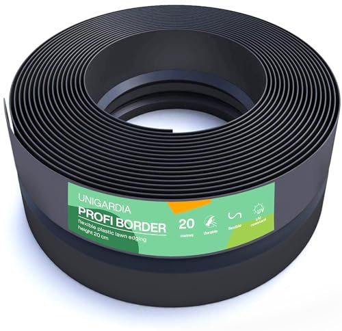 UNIGARDIA Bordura per Giardino 20 m, Altezza 20 cm - Bordo Flessibile in Plastica per Prato - Uso Semplice, Lunga Durata (almeno 30 anni), Massima Flessibilità - Bordatura per Aiuola