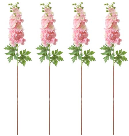 BestAlice 4 PCS Artificial Delphinium Latex Flower, Fake Larkspur Lifelike Real Touch for Tall Vase, Lifelike Faux Larkspur Silk Flowers, Long Stem Fake Delphinium Plant Flower (D)