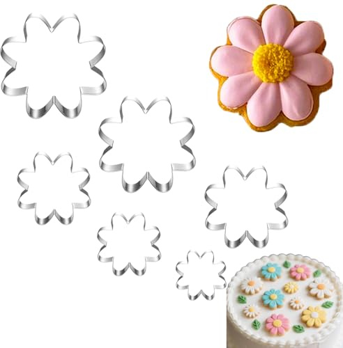 UKoosien Tusensköna kakskärare set 6 stycken – 10,2 cm 8,9 cm 7,6 cm 6,4 cm 4,5 cm 2,5 cm diskmaskinstålig blomma kakskärare kakmått kakor Essentials