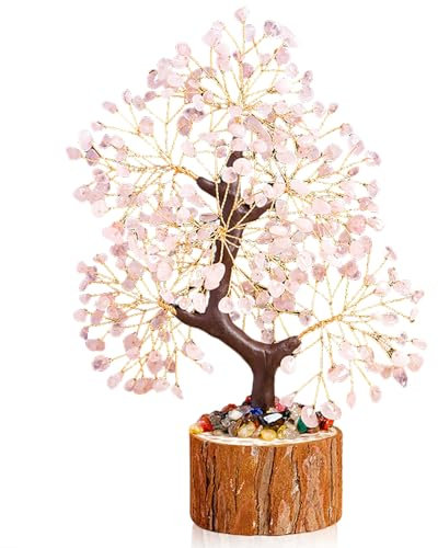 WAVATA Árbol de cristal de cuarzo rosa, decoración para escritorio, árbol de la vida, esoterismo espiritual, Feng Shui, regalo espiritual, decoración del hogar (rosa)