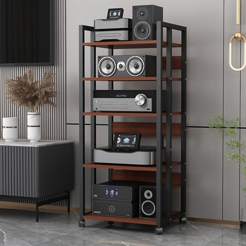 ASumPio Beweglicher Medienständer Mit 5/6 Ebenen, Audio-/Video-Rack, Cd-Player-Ständer, Aufbewahrungsschrank Für Stereokomponenten Mit Höhenverstellbarem Holzregal Für Zuhause/B,C-5 Tier