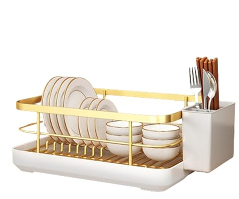 - Escurridor de Platos Que Ahorra Espacio con Soporte para Utensilios | Escurridor de Utensilios con Soporte para Utensilios | Organizador de vajilla | Escurridor de Platos con Bandeja