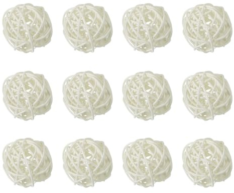 QUARKZMAN Rattan Deko Kugeln 50mm Dekokugel Weiß 12 Stück | Dekokugel Wicker Ball, für Vogelspielzeug Hochzeitsfeier Hausdekoration Mittelstücke