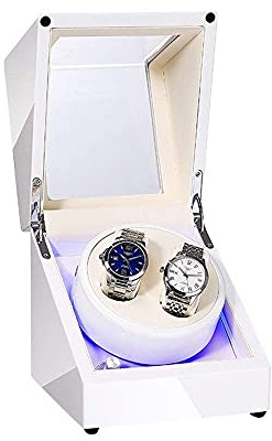 Générique Remontoir de Montres Blanc pour 2 Montres automatiques, avec éclairage LED, 4 Modes de Rotation, Moteur extrêmement Silencieux, Rangement pour Montres