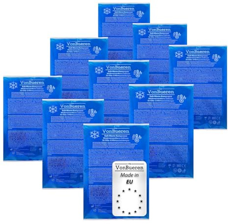 VonBueren 9x XL Kühlpads Gel, Kühlkompressen, Kühlpack, 11 x 18 cm | Je ca. 200 g, Kalt-Warm-Kompresse, Kühlpad, Kühlkissen und Kühlpacks, wiederverwendbare Kältekompresse, mikrowellengeeignet