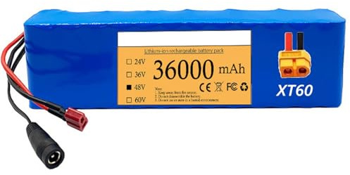 Batterie de Vélo Électrique 48V 36Ah Batterie Au Lithium Scooter Vélo Électrique 13S2P Batterie Li-ION Rechargeable pour Moteur 200W 500W 800W 1000W XT60 Plug,48V 36Ah