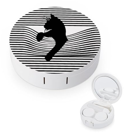 fkgvwo Contact Lens Case Pocket Black Cat Contact Lens Holder Box Container Soak Storage Kit