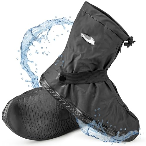 SULPO Couvre-chaussures imperméables avec semelle antidérapante - Protection contre la pluie - Pour vélo et moto - Fermeture éclair - Réutilisable - Taille 41-42 - Noir