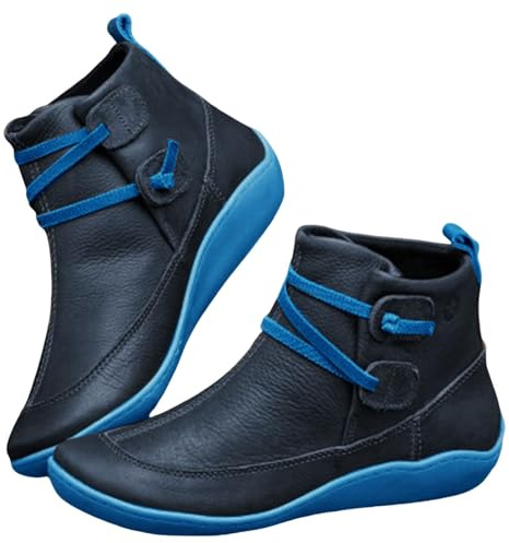 Stivali invernali da donna taglia 43 – Scarpe invernali da donna impermeabili in pelle alla caviglia stivali caldi, stivali leggeri rotondi da donna, eleganti stivaletti piatti in pelle, comodi