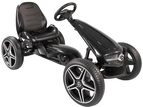 Lemodo Go Kart Tretfahrzeug schwarz – Kinderfahrzeug mit Handbremse verstellbarem Sitz, Mercedes Tretauto für Kinder von 3-8 Jahre, GoKart Pedalfahrzeug, Outdoor-Fahrzeug mit Pedalantrieb Soundlenkrad