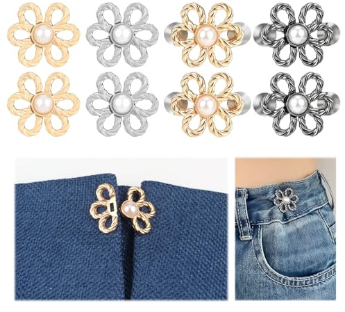 8 Piezas Clips Ajustadores de Cintura, Botón para Apretar Pantalones, Clip de Ajuste de Pantalones Magnet Clothing Pins para mujer, falda, pantalones, vaqueros