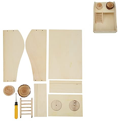 Clphendorine Holz-Hamster-Sandbad-Box, Dusche und Buddel-Sandbad für Kleintiere, natürlicher Holzstaub – kostenloses Sandbad mit Kletterleiter und Abnehmbarer Futterplattform als Versteck für