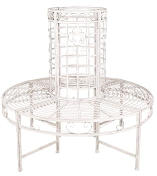 DELUKE Baumbank Odin - Stahl Antique weiß 112x121x121cm | Gartenbank wetterfest Terrassenbank Sitzbank Outdoor