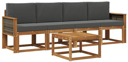 mtlskopl Gartenlounge Set aus Akazienholz - 5-teilige Outdoor Sofagarnitur mit Kissen, Modernes Gartenmöbel Set für Garten, Terrasse und Balkon, Natur und Anthrazit