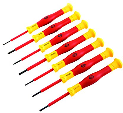 C.K T4897 VDE Precision Screwdriver, Red/Yellow/Black, Set of 7 Piece