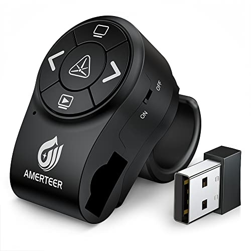 AMERTEER Wireless Presenter, 2.4GHz Powerpoint Presentation Remote Control Office PowerPoint PPT Remote Controller Clicker Flip Pen (Finger Ring Design,RF)