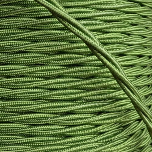 10m Army Green Flex Lamp Cord, DC VOLTAGE Fabric Cable for Pendant Lights