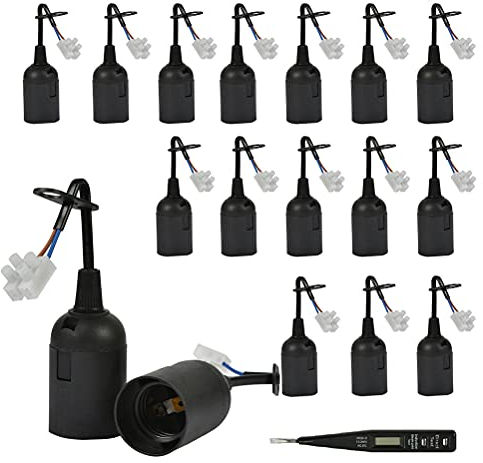 QLOUNI 20 Stück E27 Ersatzfassung + VDE-Spannungsprüfer, Baufassung mit Kabel, Lampenfassung mit Kabel, Renovierfassung, Baustellenfassung