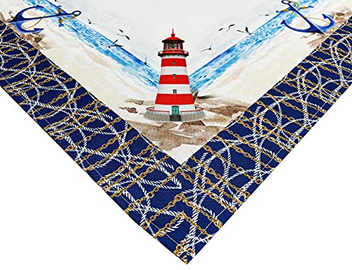 NEO-24 Tischdecke, Quadratisch, Polyester, 75 cm x 75 cm, Pflegeleichte mit Leuchtturm-Design, Geometrisch, Modern, Sommer, Strand, Urlaub, Küche, Garten, Balkon und Co.