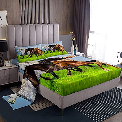 Juego de cama de caballo 3D salvaje Animal Juego de sábanas para niños niños adolescentes Galloping Caballo Sábanas Juego de cama estilo vida silvestre 4 unids tamaño doble