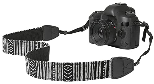 MoKo Camera Strap, Premuim Cotton Canvas Braided Adjustable Universal Sling Shoulder Neck Belt for All DSLR Digital Camera Canon, Fuji, Nikon, Olympus, Panasonic, Pentax, Sony, Black & White