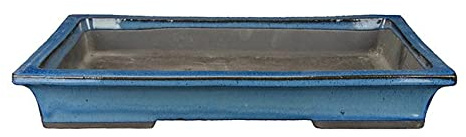 Geosism & Nature Sottovaso per bonsai rettangolare in gres smaltato blu 36,5x22,5x4 cm - BJ20Sb