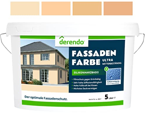 derendo Silikonharz Fassadenfarbe Terracotta ULTRA Wetterschutz Biscuit 5 l aussen Fassade Silikonharzfarbe mit Abperleffekt Lotus Blatt Fassadenschutz Schmutzabweisende Silikonharzbeschichtung