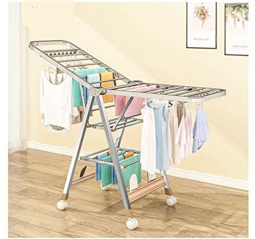 Wäscheständer/Wäschetrockner Kleiderregal 3 -Tier -Rolling Faltbarer Kleiderregal Faltbarer Waschmaschinen -Trockner -Kleidung Rack Rail Ständer mit Rollen und Schuhstützen Clothes Drying Rack ( Size