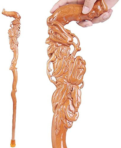 Gehstock aus Holz, massiver Gehstock aus Holz, handgeschnitzte Krücken-Gehstockgeschenke, modisch, robust, stabil für Männer und Frauen, 90 cm, langlebig
