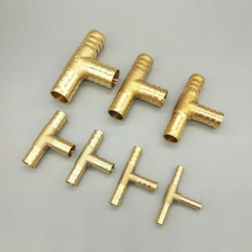 T-Wege-T-förmige Messing-Schlauchkupplung, 3-Wege-Anschluss für 4 mm, 5 mm, 6 mm, 8 mm, 10 mm, 19 mm Schlauch, Kupfer, Pagoden-Wasserrohrverschraubungen, 3-Wege-Außendurchmesser 10 mm