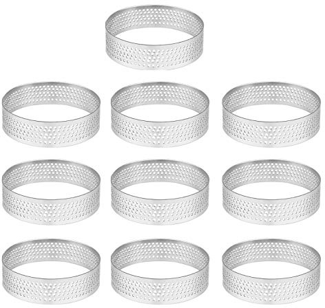 Kopinma 10Pcs 4.5cm Round Perforated Tart Ring, Stainless Steel Cake Ring for Tarts, Cakes, Mousse, DIY Porous Baking Rings, Circular Dessert Mould with Vent Holes