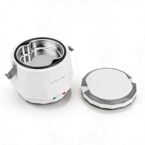 Olla Arrocera Eléctrica Portátil de 1,6 L, 12 V para Coche, Mini Ollas Arroceras con Doble Hebilla de Seguridad y Pequeña Placa de Cocción Alpara Viajes, Camping, Picnic
