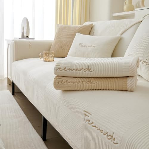 TOPCHANCES Sofa Überzug,2024 Neue Universelle rutschfeste Couch Überzug 1/2/3/4 Sitzer Für L Form Eckcouch Waschbar Sofabezug Hund Katze Kratzschut(Milchsamt gebrochenes Weiß,70×180cm 1PCS)