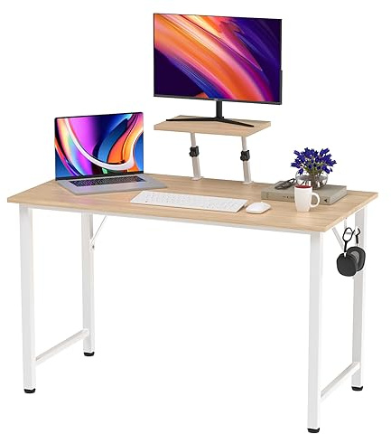nwixbqoqn Escritorio de Computadora 100x50 cm, Mesa de Escritorio Simple, Escritorio de Ordenador con Soporte de Monitor Ajustable en Altura para Oficina, Salón, Hogar, Marrón