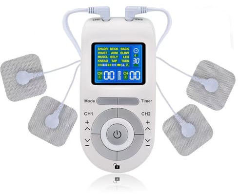 TENS Gerät, Muskelelektrostimulator Doppelkanalmassage 12 Modi, um Muskelschmerzen zu Lindern und die Muskeln mit 8 Elektrodenpolstern zu Stärken