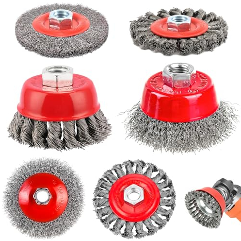 6 pezzi Spazzola Metallica per M14 Smerigliatrici Angolari, Diametro 75 mm e 100 mm Spazzola di Ferro per Trapano, Spazzola Acciaio per Smerigliatura Metalli per Rimozione Ruggine e Vernice