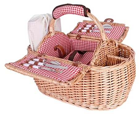 HAVVMK Picknickkorb Weide mit Besteck Picknickmatte für 2 Personen Große Picknickkörbe mit Ablagefach 53x28x22cm