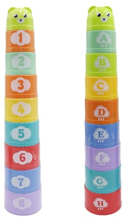 Sarini Gobelets empilables pour bébé,18 pièces,Jeu d'empilage pour garçons et Filles,Jeu de Bain empilable pour Nourrissons avec Chiffres,Lettres,Motifs,Jeu éducatif de développement,Cadeaux